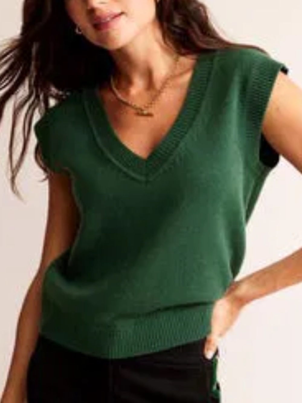 Boden Olivia Merino Tank Hunter Green Wool Knit Vest Preppy Academia-Medium